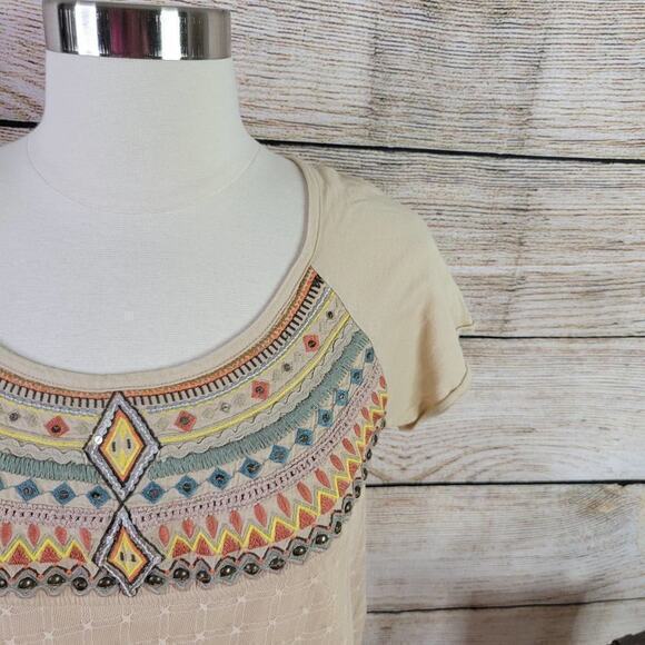 Anthropologie Women’s Lilka Beaded Mesh Overlay‎ Top Tan Size Extra Small - Picture 3 of 7